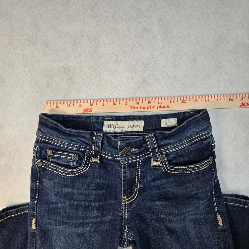 BKE Dakota Slim Straight Leg Jeans Dark Wash Denim Size 26L Hemmed 31 Inseam